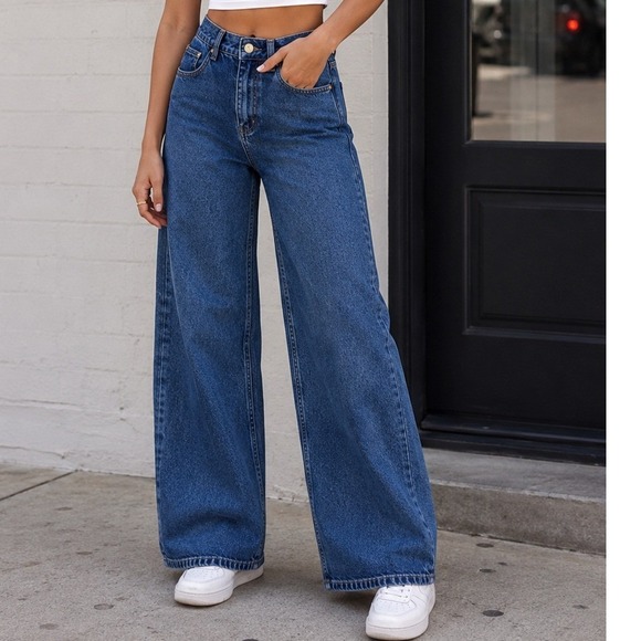 Edikted Denim - Edikted Wide Leg Jeans Womens XS Blue Washed High Rise 100% Cotton NWT